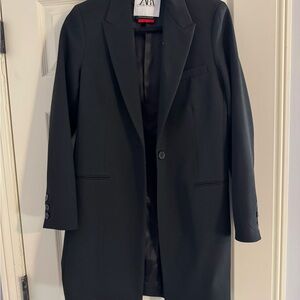 Zara Long Blazer Black and Red Label Detail. Brand New. Never worn.